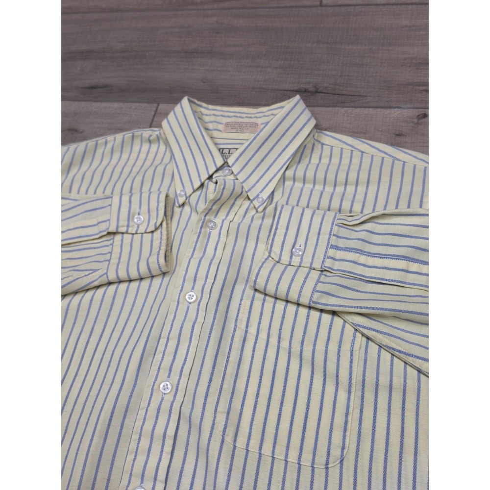 L.L. Bean Vintage Made In The USA LS Yellow Button Front Dress Shirt Sz 16-33